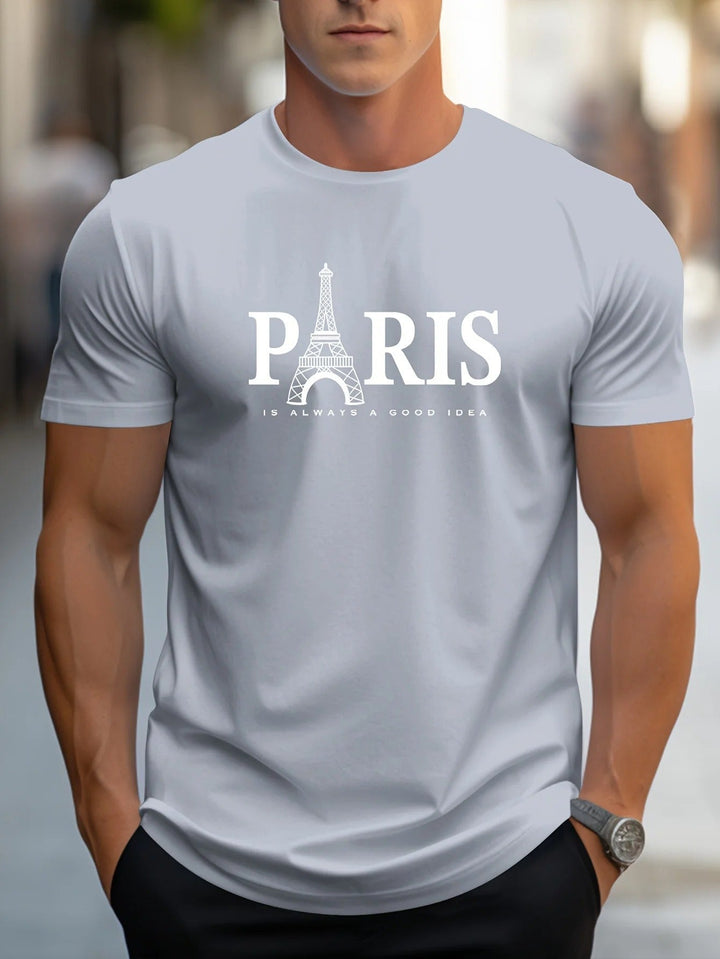 Herr Oversized T-skjorta med Paris-print - Trendig Streetwear