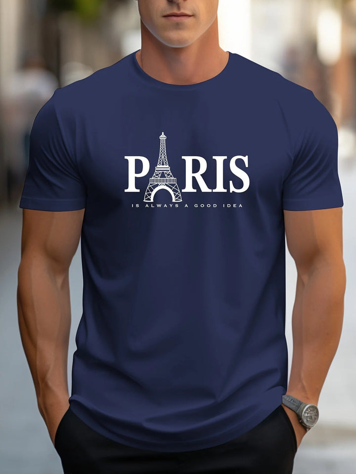 Herr Oversized T-skjorta med Paris-print - Trendig Streetwear