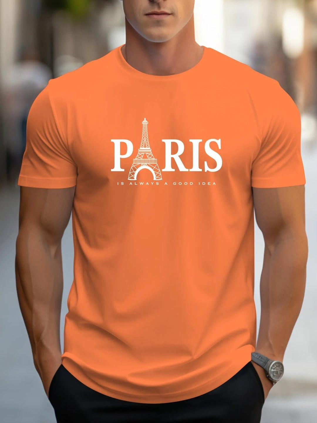 Herr Oversized T-skjorta med Paris-print - Trendig Streetwear