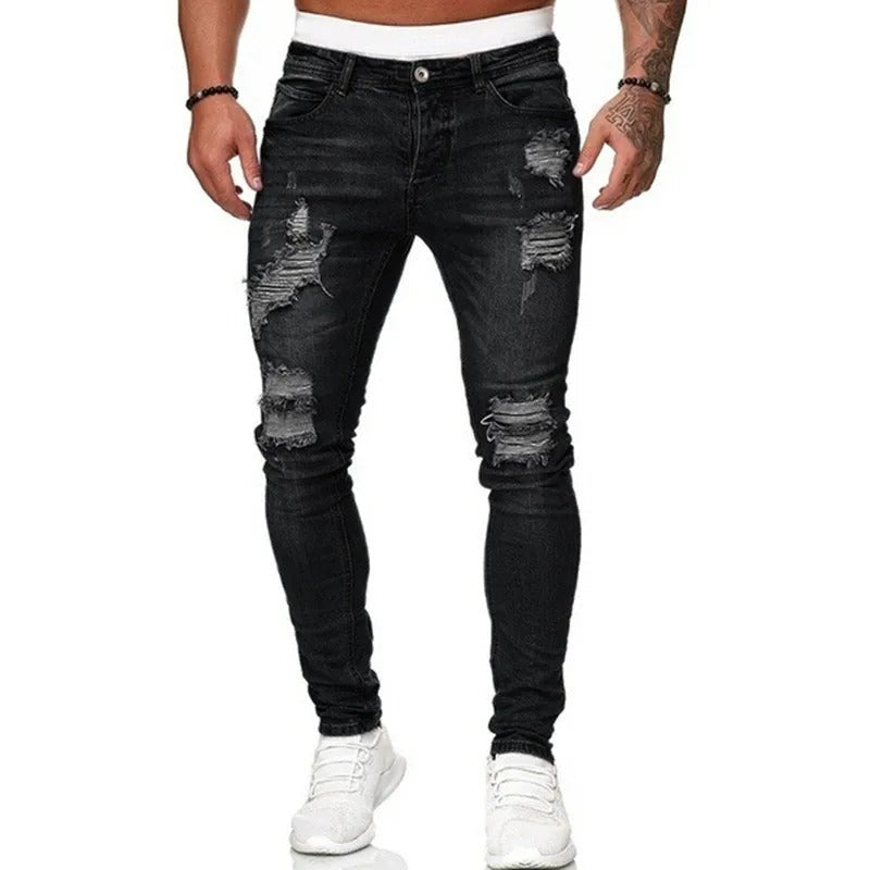 Herr Rippede Skinny Jeans: Bekväm Street Stil