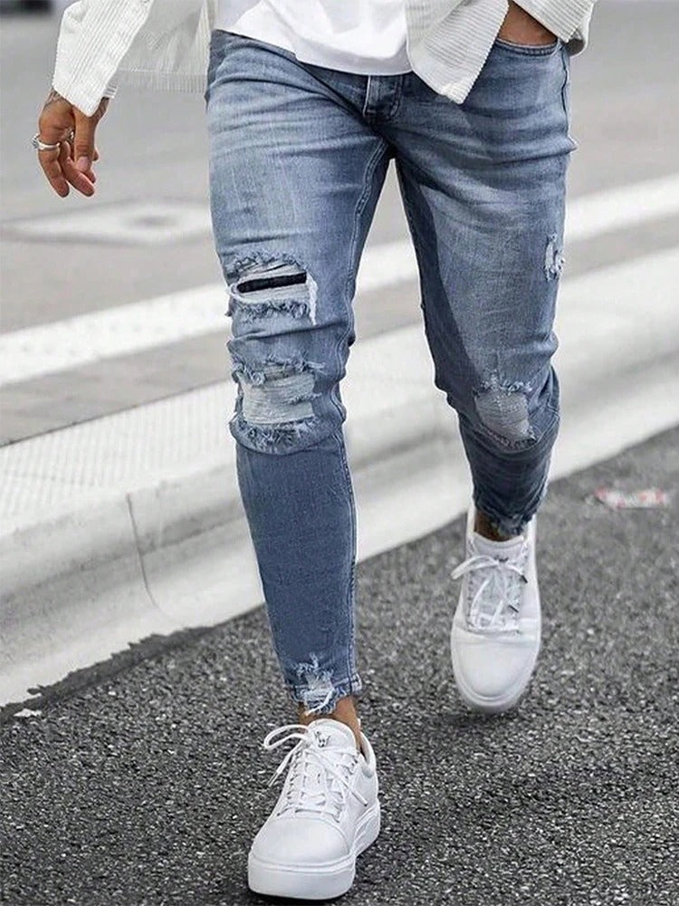 Herr Rippede Skinny Jeans: Bekväm Street Stil