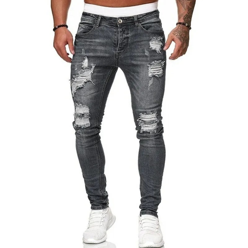 Herr Rippede Skinny Jeans: Bekväm Street Stil