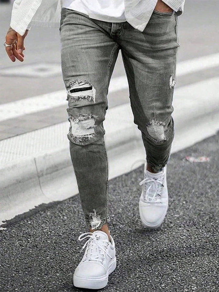 Herr Rippede Skinny Jeans: Bekväm Street Stil