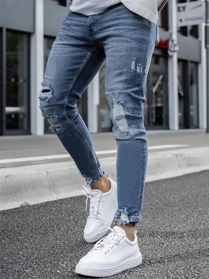 Herr Rippede Skinny Jeans: Bekväm Street Stil