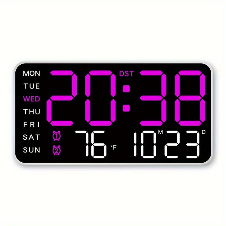 Modern Digital Veggklokke – Tid, Temperatur &amp; Alarm