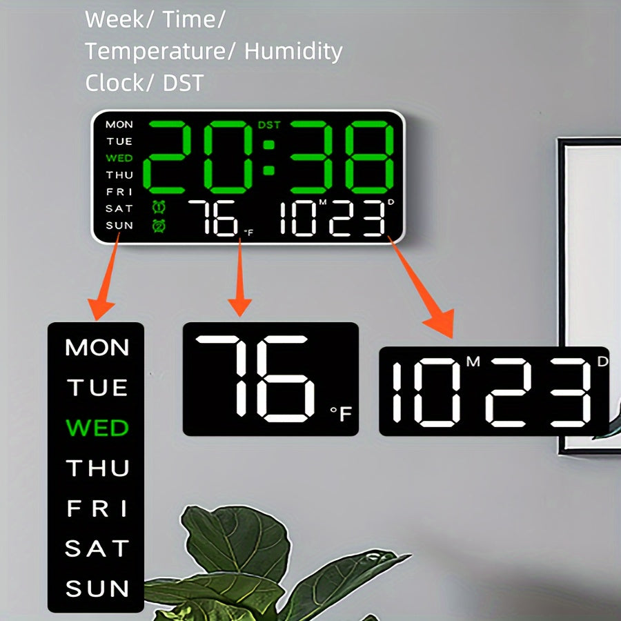 Modern Digital Veggklokke – Tid, Temperatur &amp; Alarm