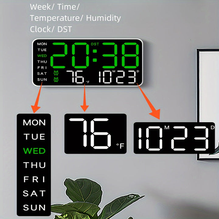 Modern Digital Veggklokke – Tid, Temperatur &amp; Alarm