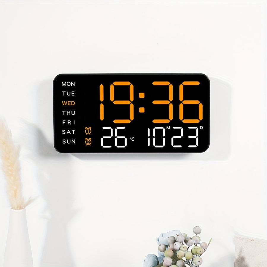 Modern Digital Veggklokke – Tid, Temperatur &amp; Alarm