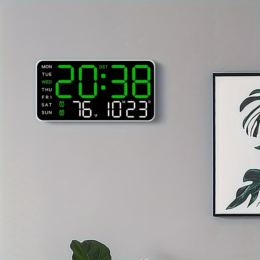 Modern Digital Veggklokke – Tid, Temperatur &amp; Alarm
