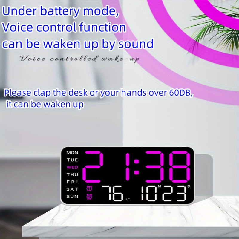Modern Digital Veggklokke – Tid, Temperatur &amp; Alarm