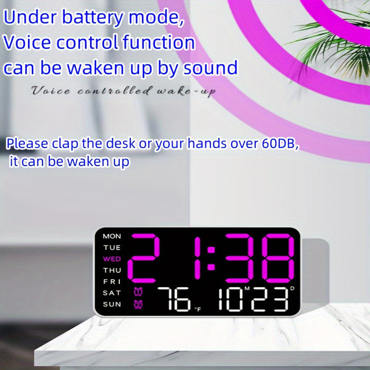 Modern Digital Veggklokke – Tid, Temperatur &amp; Alarm