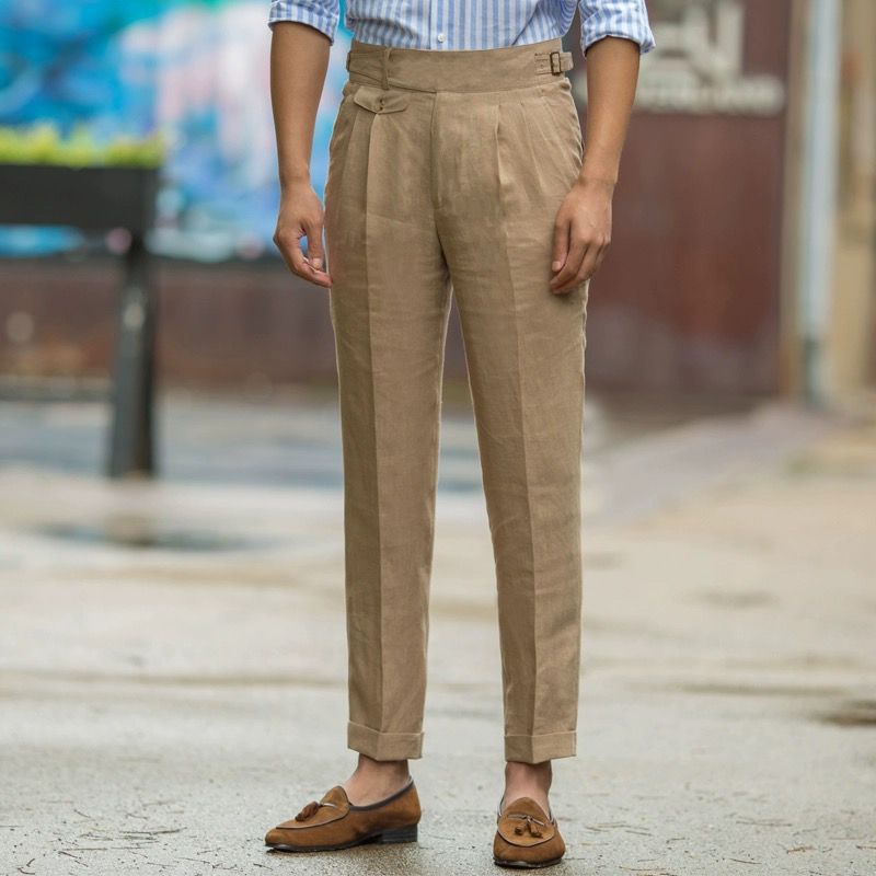 Herr Slim Fit Byxor med Hög Midja