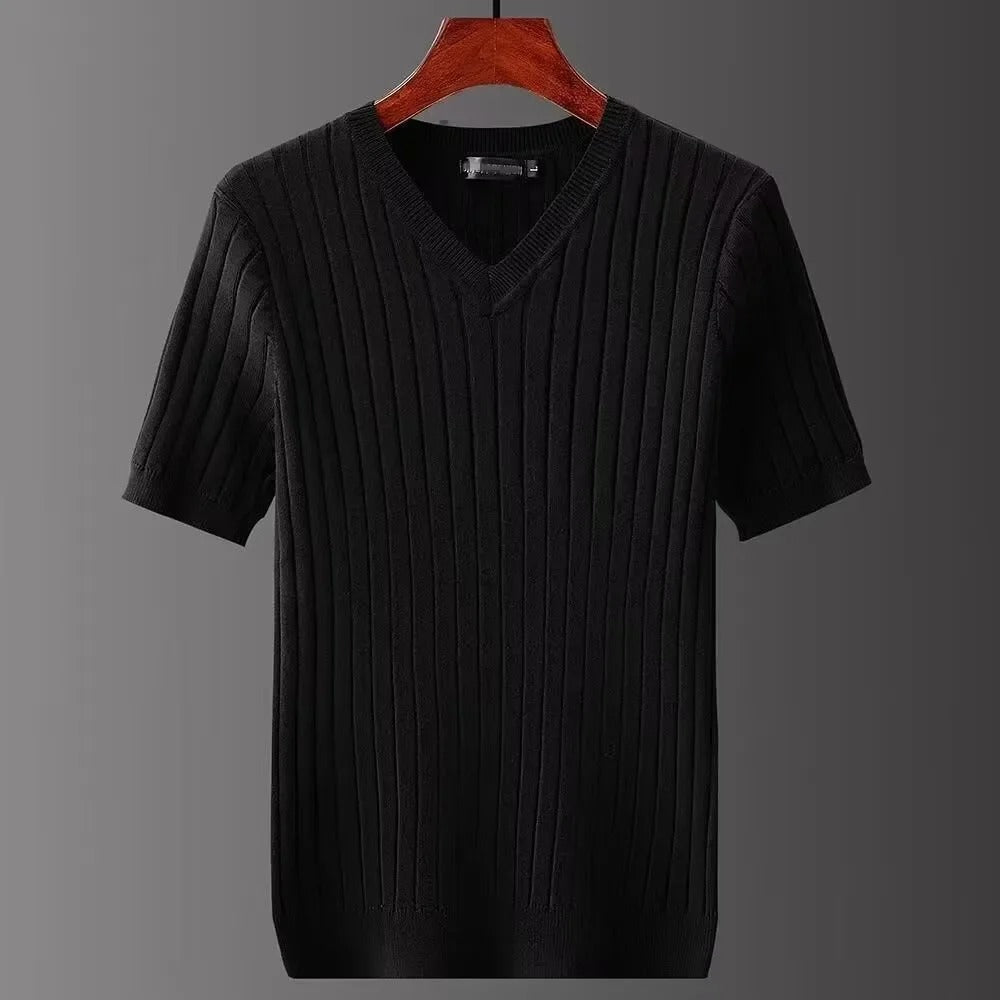 Herr Slim Fit V-hals T-skjorta – Modern Stil