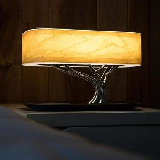 Multifunksjonell Trebordlampe med Trådlös Laddning &amp; Bluetooth-högttaler