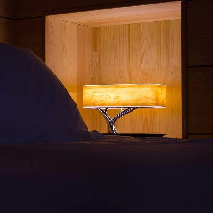 Multifunksjonell Trebordlampe med Trådlös Laddning &amp; Bluetooth-högttaler
