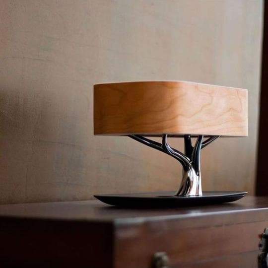 Multifunksjonell Trebordlampe med Trådlös Laddning &amp; Bluetooth-högttaler