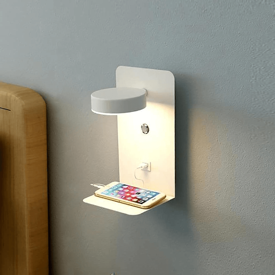 Vägglampa med Roterbart Huvud och USB-Lader – Perfekt Leselys