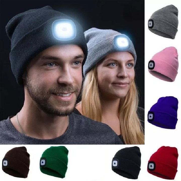 Unisex Uppladdningsbar Stickad Mössa med LED Ljus – Perfekt för Mörka Kvällar