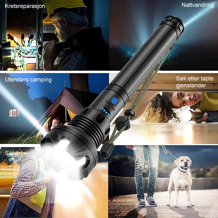 Uppladdningsbar LED Taktisk Lommelykt - 90000 Lumen | Kraftfull Vannbestandig