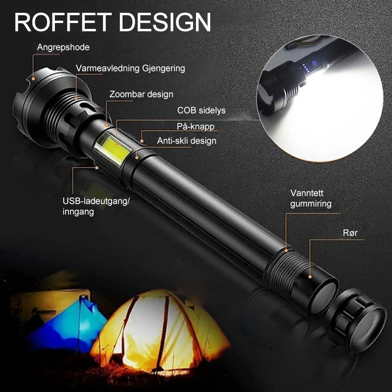 Uppladdningsbar LED Taktisk Lommelykt - 90000 Lumen | Kraftfull Vannbestandig