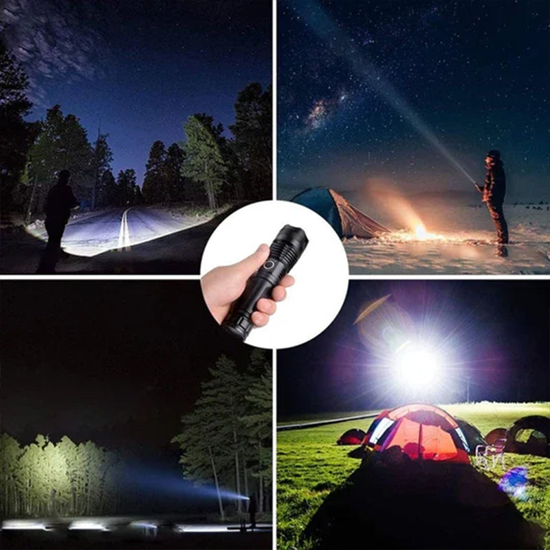 Uppladdningsbar LED Taktisk Lommelykt - 90000 Lumen | Kraftfull Vannbestandig