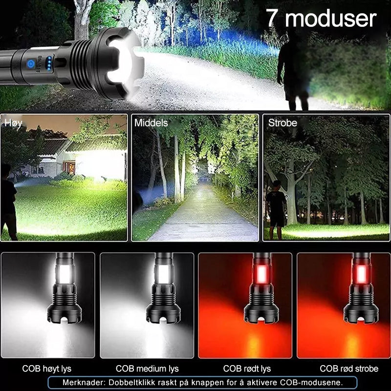 Uppladdningsbar LED Taktisk Lommelykt - 90000 Lumen | Kraftfull Vannbestandig