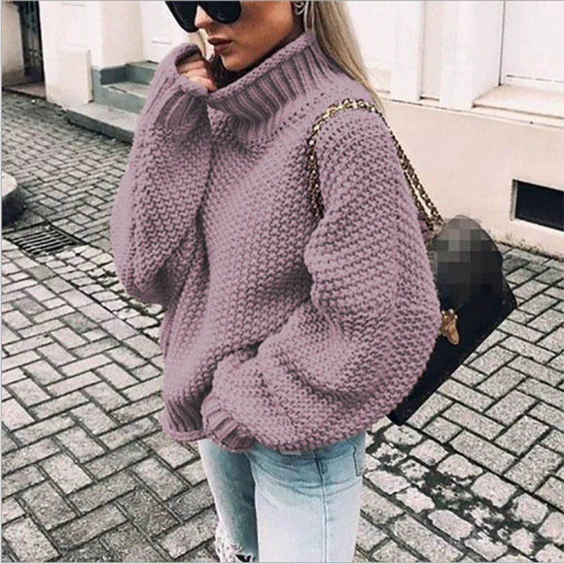 Oversized Strikkegenser för Damer: Perfekt Hög Hals &amp; Batwing-Ärmar