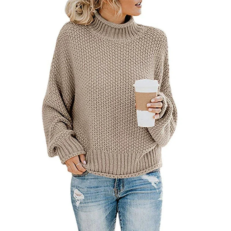 Oversized Strikkegenser för Damer: Perfekt Hög Hals &amp; Batwing-Ärmar