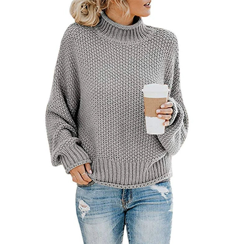 Oversized Strikkegenser för Damer: Perfekt Hög Hals &amp; Batwing-Ärmar