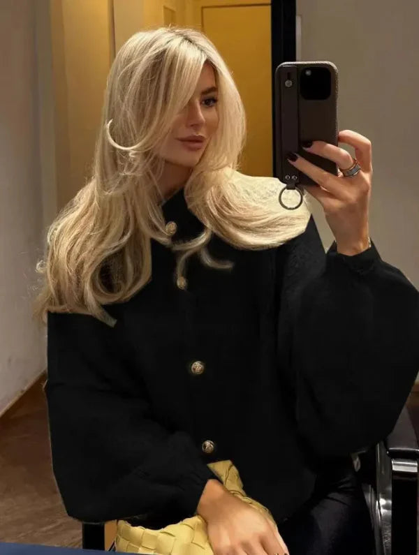 Bekväm Oversized Dam Cardigan med Knappar