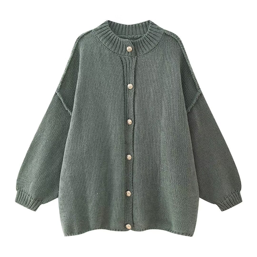 Bekväm Oversized Dam Cardigan med Knappar