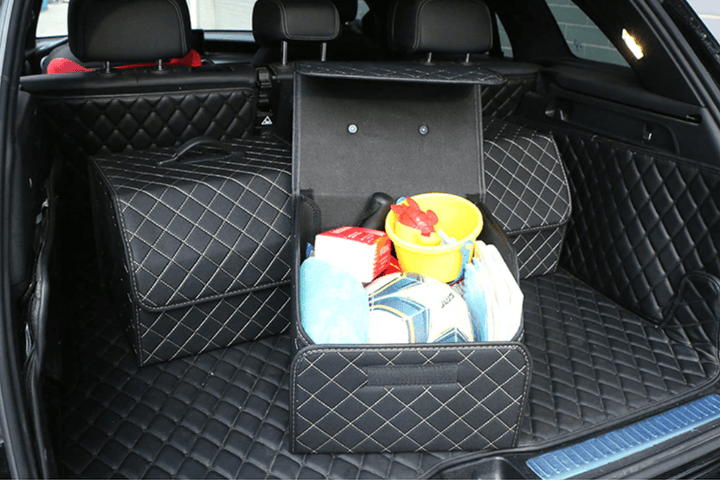 Premium Hopfällbar Bil Bagasjerom Organizer i PU-läder
