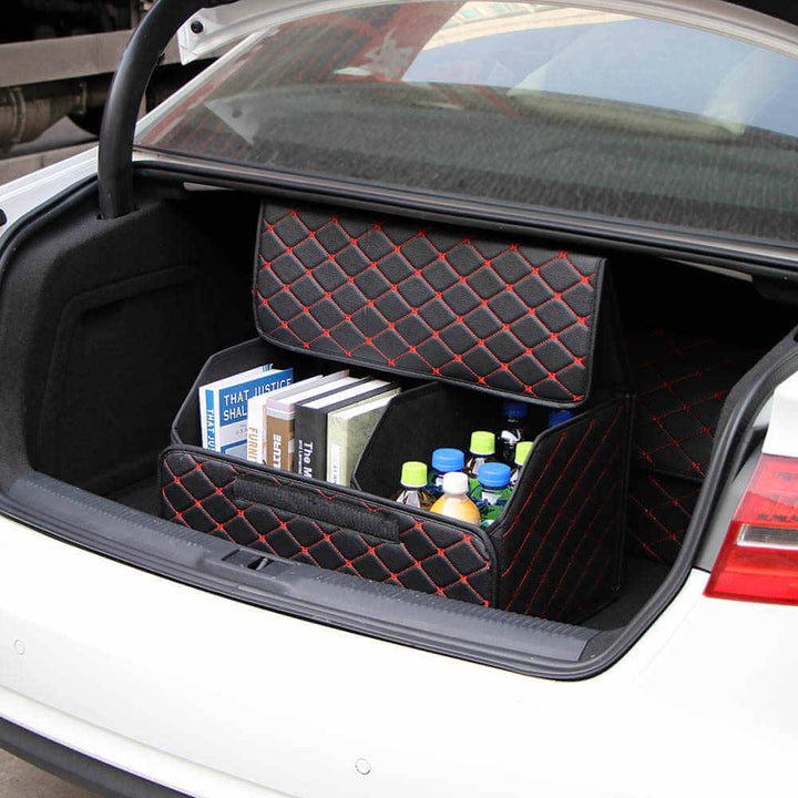 Premium Hopfällbar Bil Bagasjerom Organizer i PU-läder