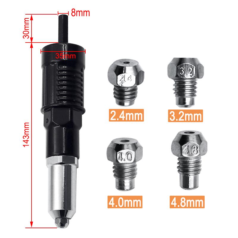 Popnaglersett | Profesjonell Popnagle Adapter | 4 Dyseskruer
