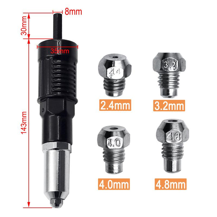 Popnaglersett | Profesjonell Popnagle Adapter | 4 Dyseskruer