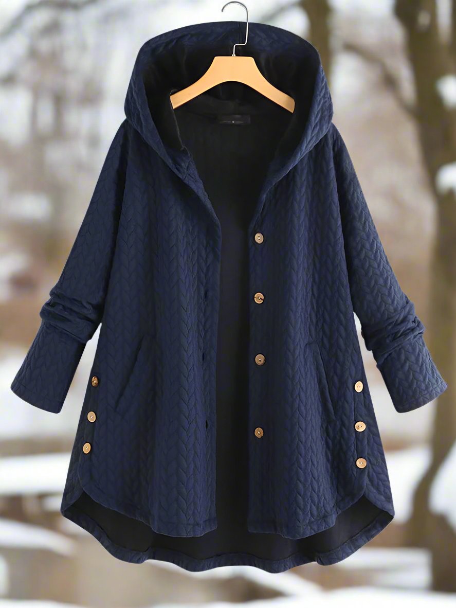 Dam Vinterjacka – Quiltad, Oversized med Huva och Asymmetrisk Kant