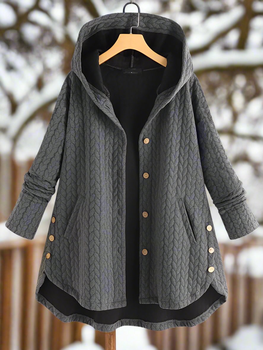 Dam Vinterjacka – Quiltad, Oversized med Huva och Asymmetrisk Kant