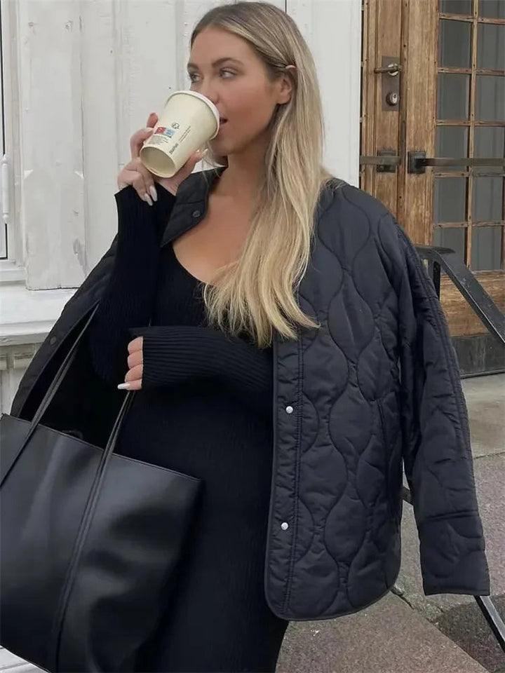 Dam Quiltad Vinterjacka med Bekväm Oversized Passform