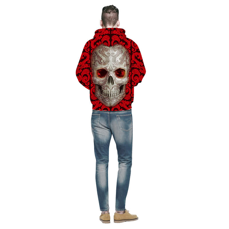 Herr Röd Huvtröja med Hodeskalle – Stil och Komfort