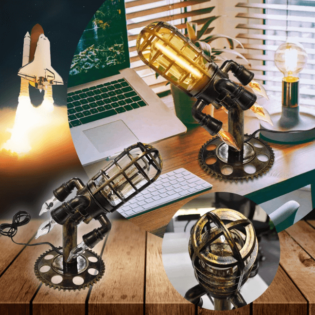 Retro Rakettlampe: Unik Steampunk Dekorasjon med LED Flammeeffekt