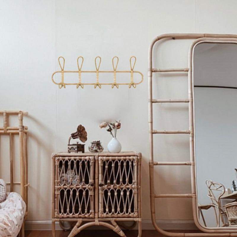 Retro Vegghenger i Rattan med Funktionella Krokar