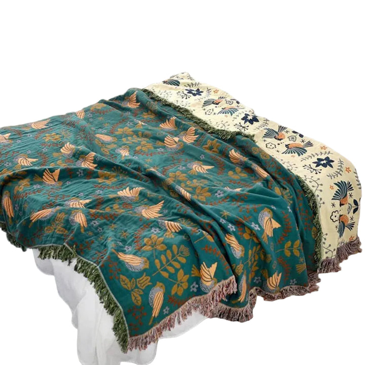 Reversibelt Gulvteppe för Vardagsrummet med Vackert Fugle- och Blommönster