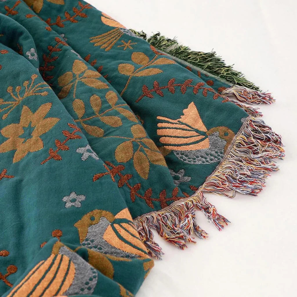 Reversibelt Gulvteppe för Vardagsrummet med Vackert Fugle- och Blommönster