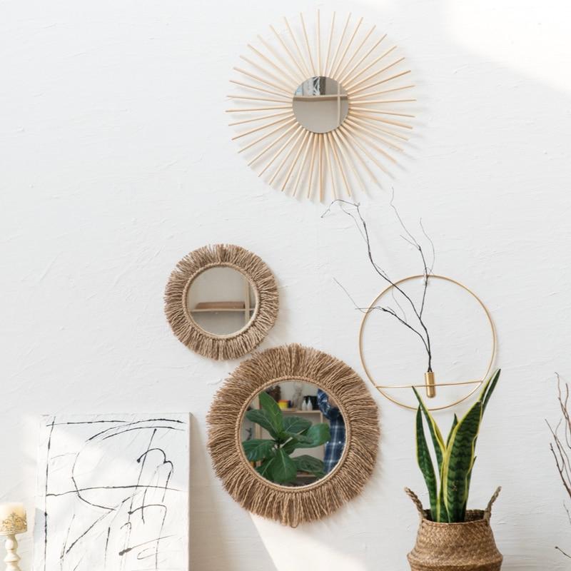 Dekorativt Veggspeil i Boho Stil med Hampetau