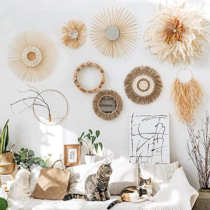 Dekorativt Veggspeil i Boho Stil med Hampetau