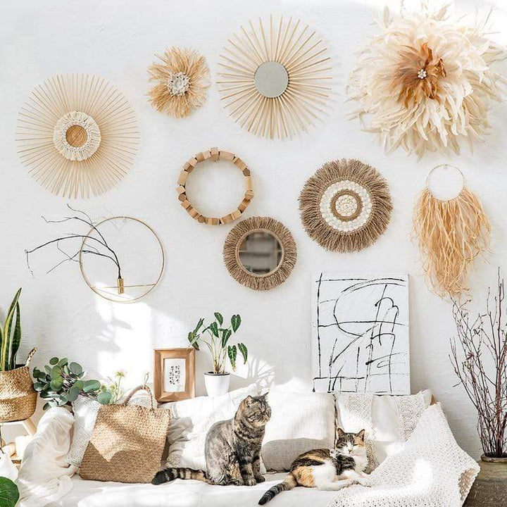 Dekorativt Veggspeil i Boho Stil med Hampetau