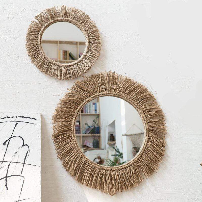Dekorativt Veggspeil i Boho Stil med Hampetau