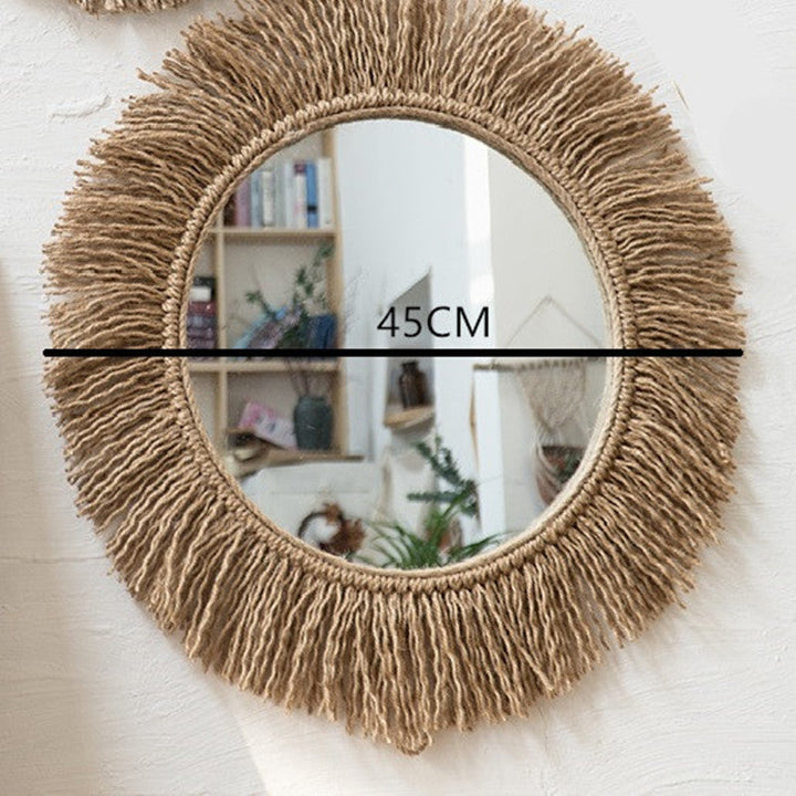 Dekorativt Veggspeil i Boho Stil med Hampetau