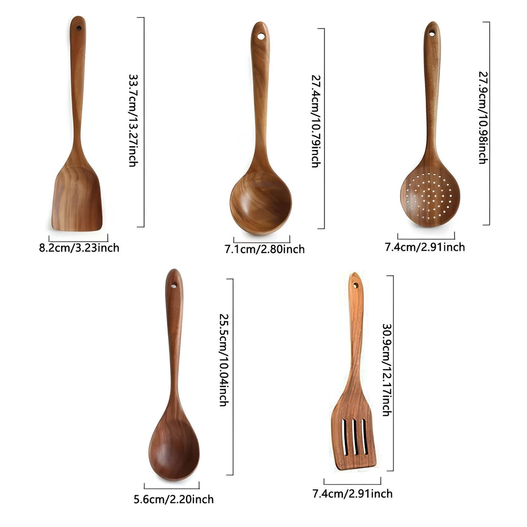 Kökredskap Set - 5 st i Naturlig Teak | Teak Kökverktöy