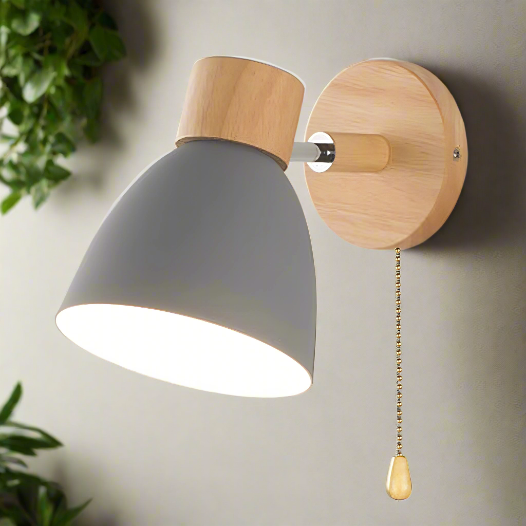 Skandinavisk Stil Trevegglampe med Trekkbryter